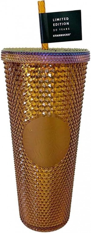 Gold Starbucks Limited Edition 2021 50th Anniversary Honeycomb Gold Studded Cold Cup Tumbler 24oz | 3289074-XW