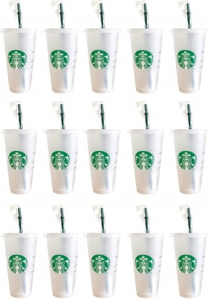 Green Starbucks 15 Pack Bundle - Reusable Frosted 24 Oz Cold Cup With Lid And Green Straw W/Stopper | 2590873-XM