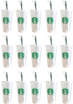 Green Starbucks 15 Pack Bundle - Reusable Frosted 24 Oz Cold Cup With Lid And Green Straw W/Stopper | 8564297-CG