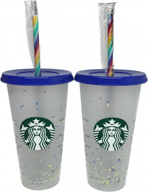 Multicolor Starbucks Color Changing Confetti Reusable Cold Cup With Rainbow Striped Straw | 7538421-QO