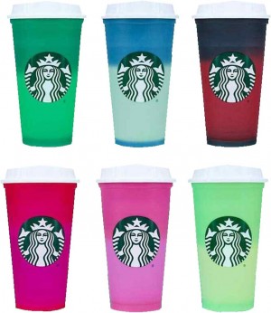 Multicolor Starbucks Plastic Holiday 2021 Limited Color Changing Reusable Hot Cups With Lids - Set Of 6 | 4265871-MB