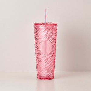 Pink Starbucks Candy Pink Wavy 24oz Cold Cup | 6085429-EB