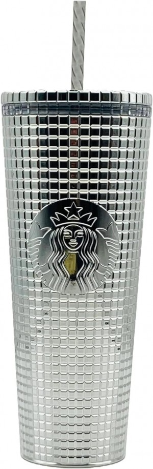 Silver Starbucks 2023 Holiday Silver Chrome Grid Tumbler 24oz Venti Size | 2564019-DF