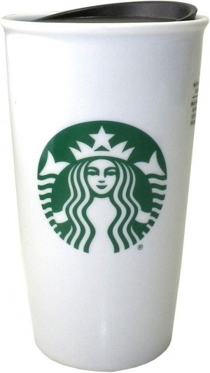 White Starbucks Classic White And Green Coffee Traveler Tumbler Double Wall Ceramic Coffee Travel 12 Oz | 2046591-AF