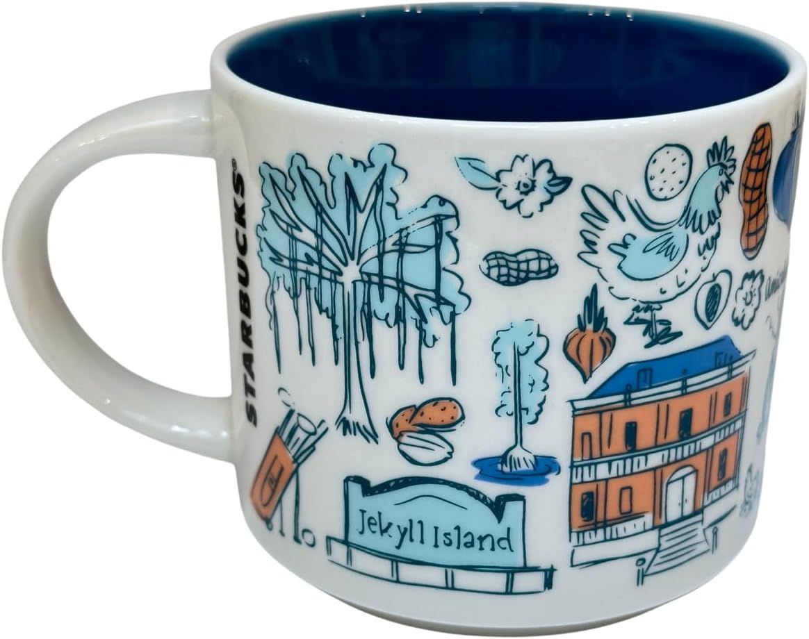 Blue Starbucks Ceramic Georgia Mug Been There Series Across The Globe Collection,14 Fluid Ounce | 0629485-AY