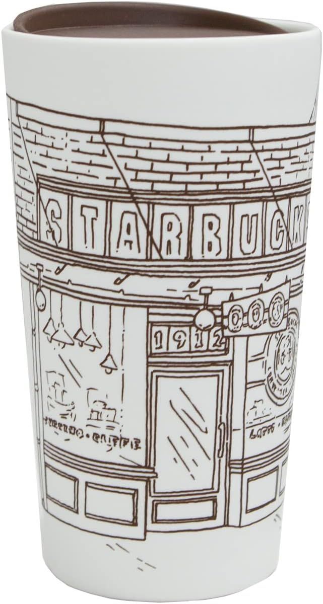 Coffee Starbucks The First Coffee Store Pike Place Storefront Soft Touch Ceramic Travel Mug, 12 Oz | 3157082-VY