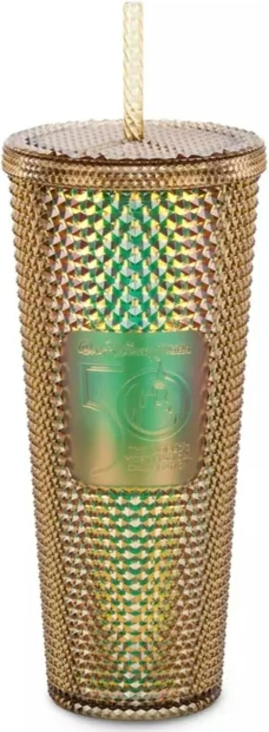 Gold Starbucks Magic Kingdom 50th Anniversary Gold 24oz Studded Cold Cup Tumbler With Straw, 400950668991 | 7164829-XI