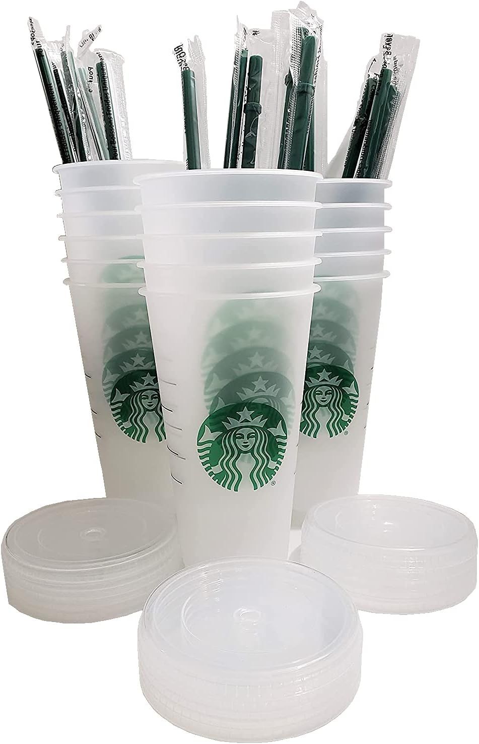 Green Starbucks 15 Pack Bundle - Reusable Frosted 24 Oz Cold Cup With Lid And Green Straw W/Stopper | 5406132-RG