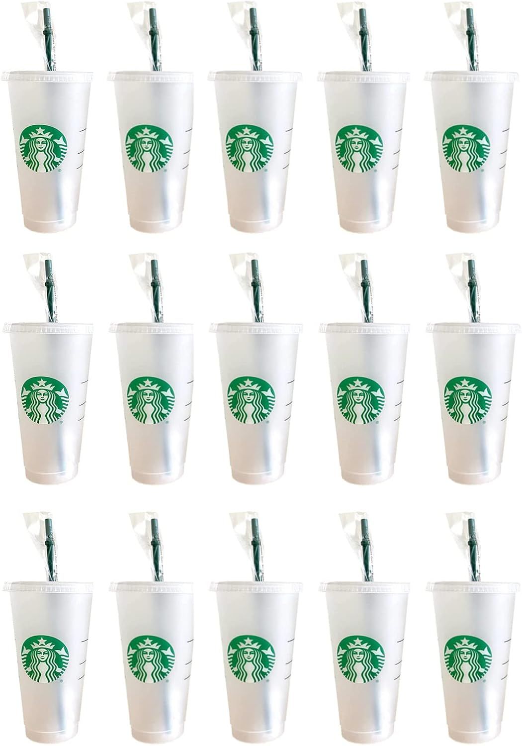 Green Starbucks 15 Pack Bundle - Reusable Frosted 24 Oz Cold Cup With Lid And Green Straw W/Stopper | 5406132-RG