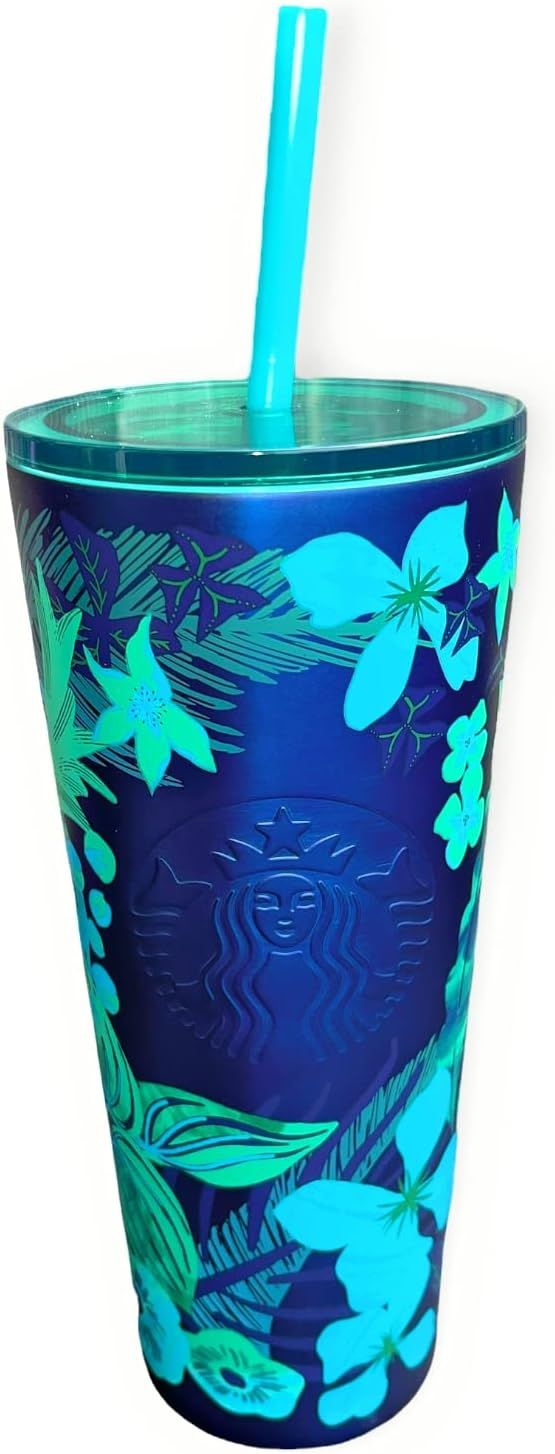 Navy Grey Starbucks Summer 2022 Us Release 24 Oz Navy Floral Stainless Steel! | 4386510-VK