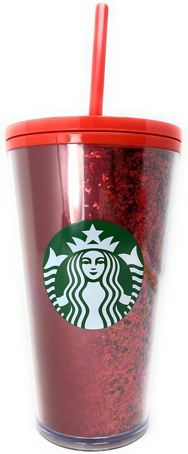 Red Starbucks 16 Oz Holiday Red Glitter And Red Two Tone Fade Insulated Tumbler With Straw | 9348217-EX