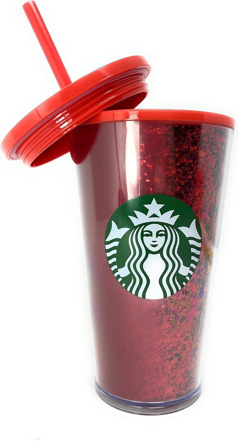 Red Starbucks 16 Oz Holiday Red Glitter And Red Two Tone Fade Insulated Tumbler With Straw | 2871930-LW