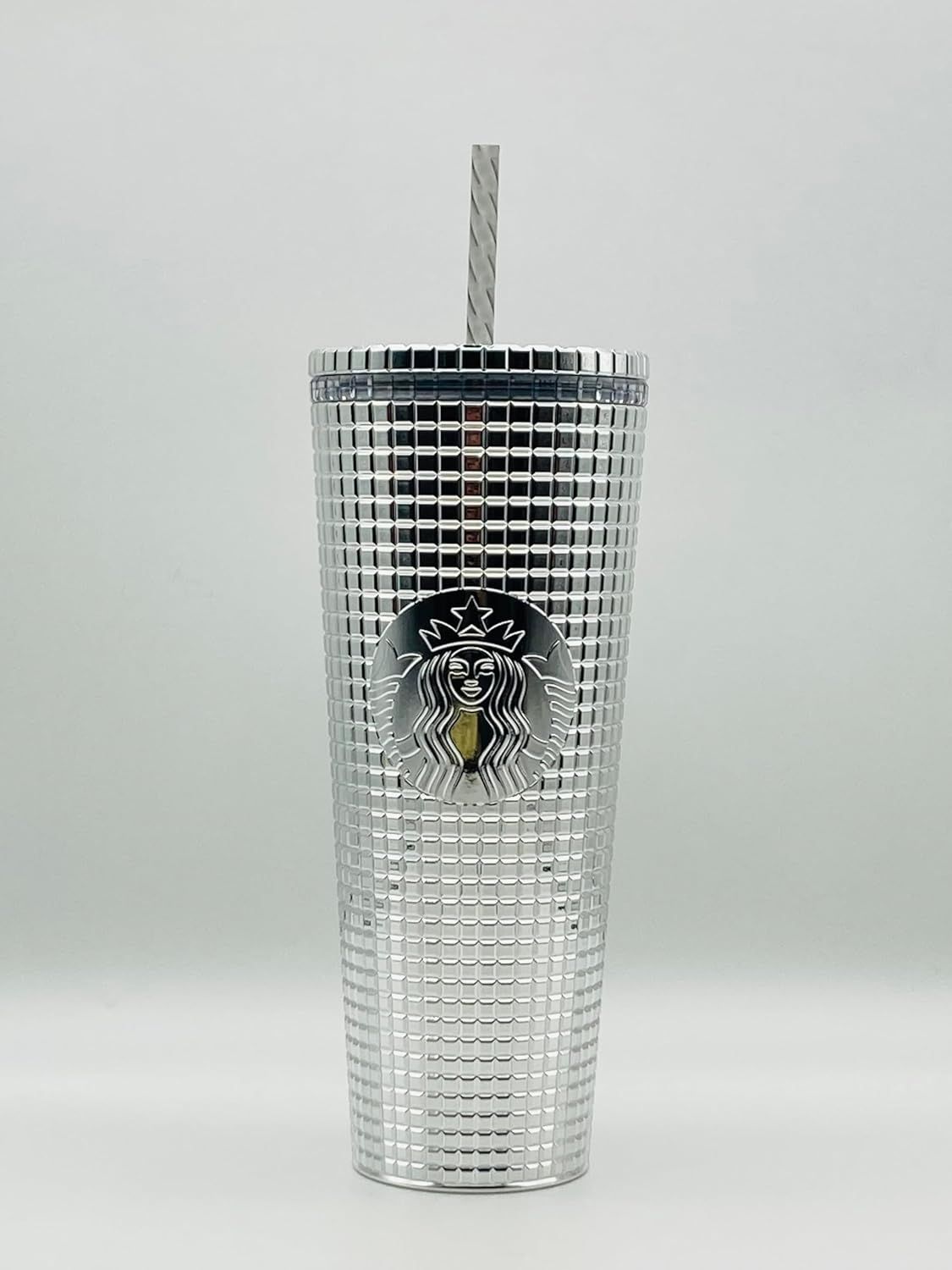 Silver Starbucks 2023 Holiday Silver Chrome Grid Tumbler 24oz Venti Size | 2047859-MF