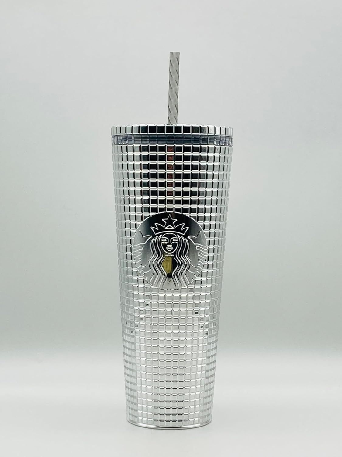 Silver Starbucks 2023 Holiday Silver Chrome Grid Tumbler 24oz Venti Size | 0328941-TV