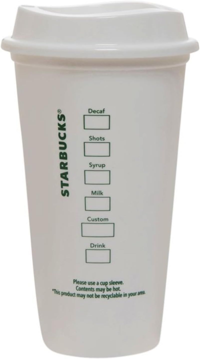 White Starbucks White Reusable Plastic Travel Mug/Cup/Tumbler Grande Medium, 16oz 473ml | 0913258-WX